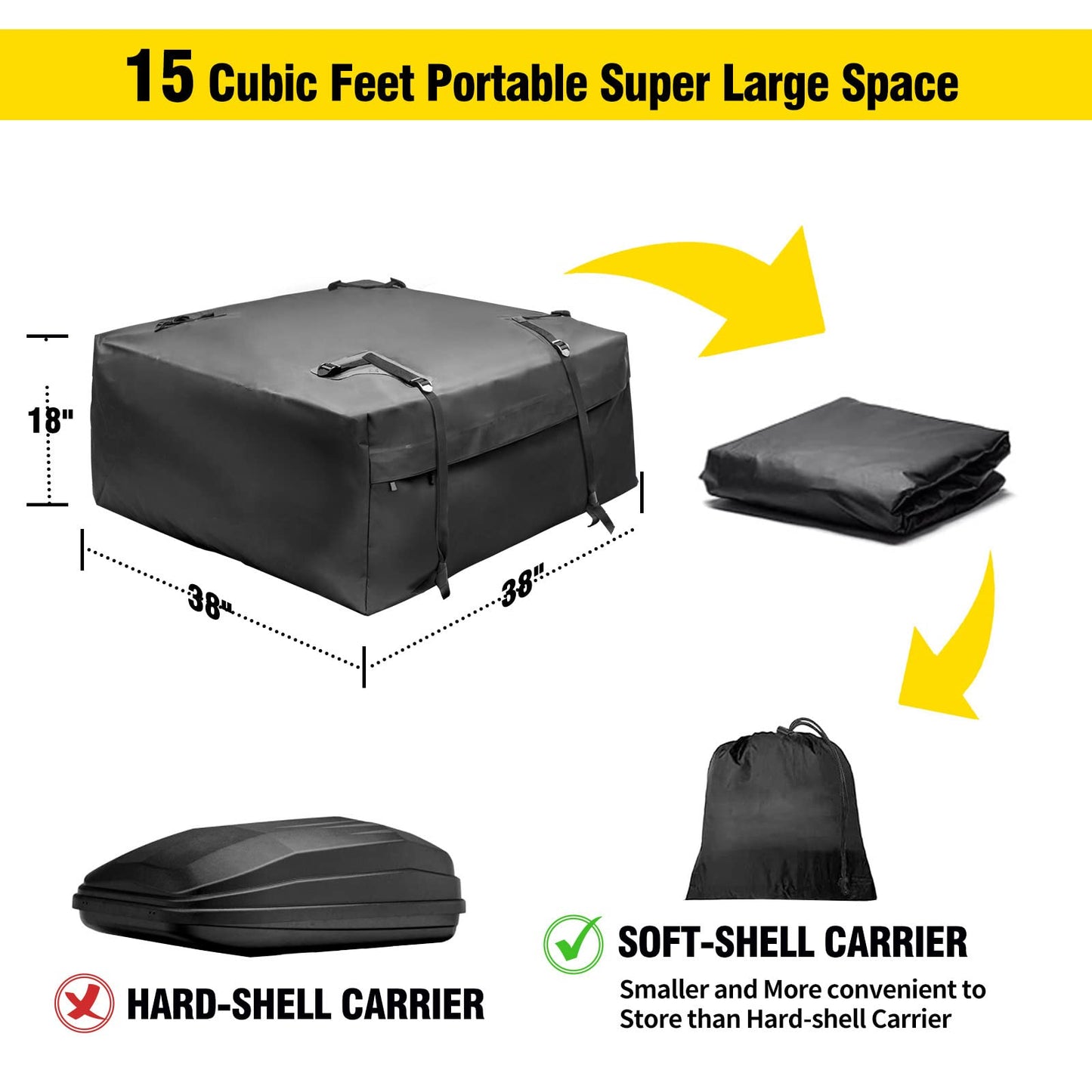 Leader Accessories Roof Rack Cargo Basket Set, Car Top Luggage Holder 64"x 39" + Waterproof Rooftop Cargo Carrier Bag