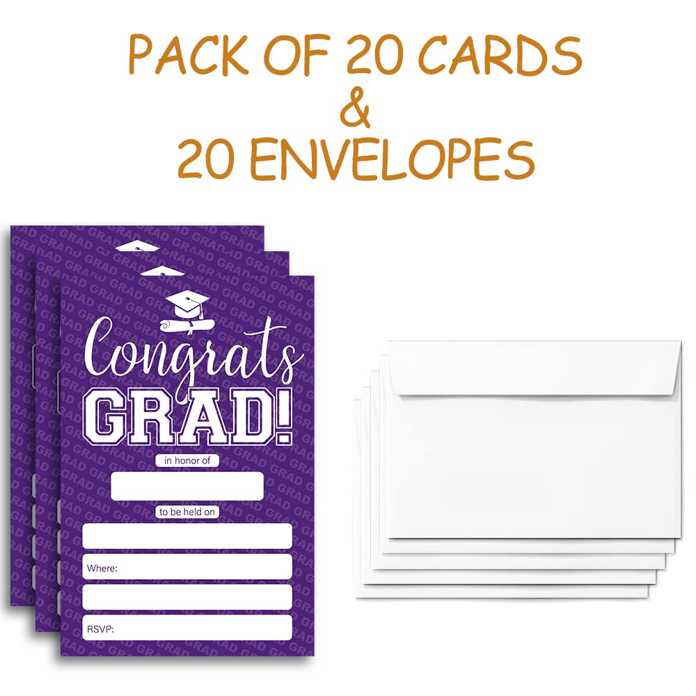 FujLoy 20 Cards with Envelopes, graduation party invitations 2025, 2025 College, High School, University Grad Celebration.（027） (purple)