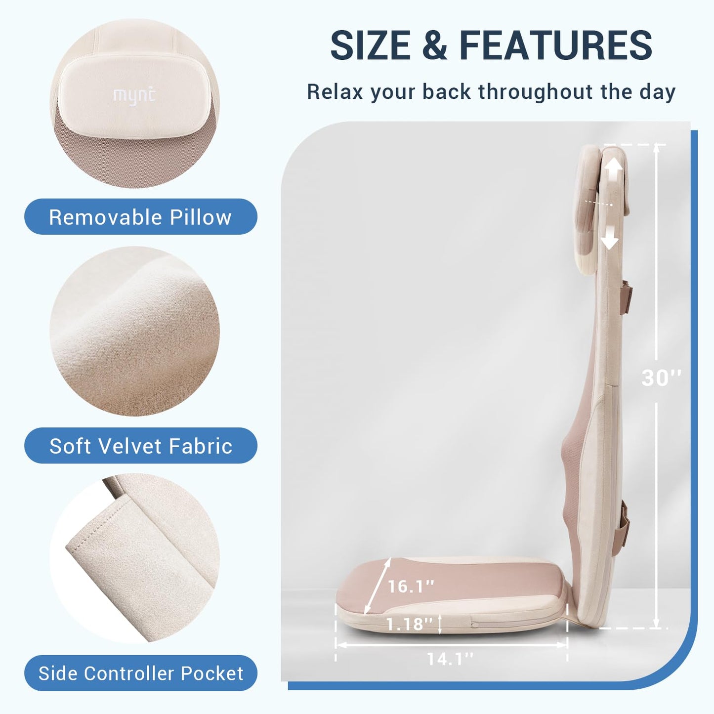 Mynt FSA Eligible HSA Approved Back Massager for Chair, Foldable Back Massager with Soothing Heat, Flexible Massage Chair Pad with Soft S-Curve Longer Track, Portable Rolling & Spot Chair Massager