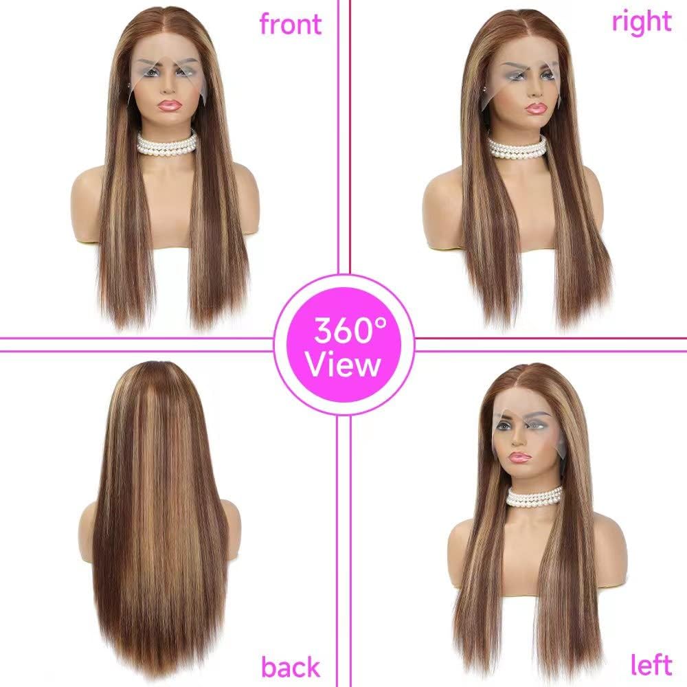 Peenoll Highlight Dark Brown Chocolate P4/30 Straight Wave Wig Glueless Wigs Human Hair Pre Plucked Pre Cut Lace Closure Glueles