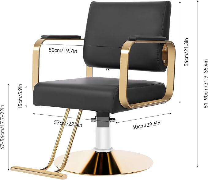 Stylist Salon Chair 360° Rotatable Barber Chair Hydraulic Pump Styling Vanity Chair Spa Beauty Equipment for Hair Stylists, Tattoo Artists, Max Load 440 LBS (Black and Golden)