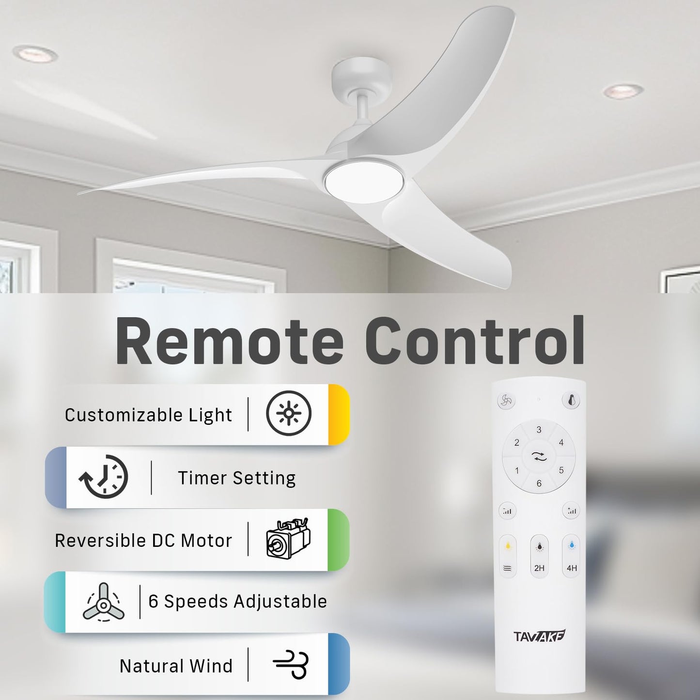 Tavzake Ceiling Fans With Lights, 56 Inch Low Profile Ceiling Fan With Light And Remote Control, Flush Mount, 3Cct, Dimmable, Qu