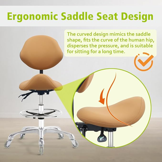 Nolasalon Saddle Stool Chair with Wheels,Ergonomic Swivel Rolling Height Adjustable for Salon Beauty Clinic Dentist Tattoo Home Office