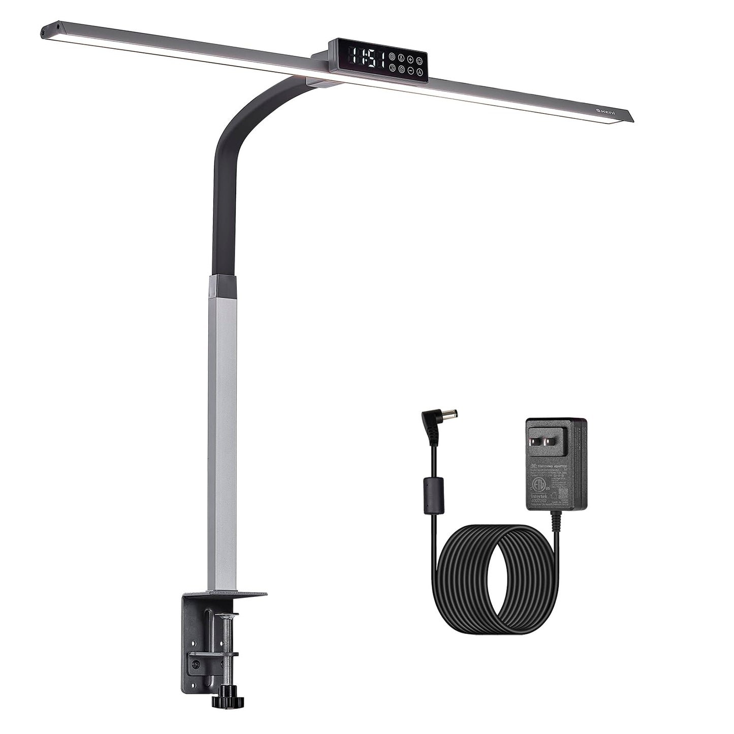 G Keni 3400 Lumen Architect Desk Lamp with Clock for Home Office, 31.5″W x 27″H, Ultra Bright Auto-Fill Brightness Desk Lamps with Timer, Gooseneck Touch LED Light for Work/Study/Read (Clamp)