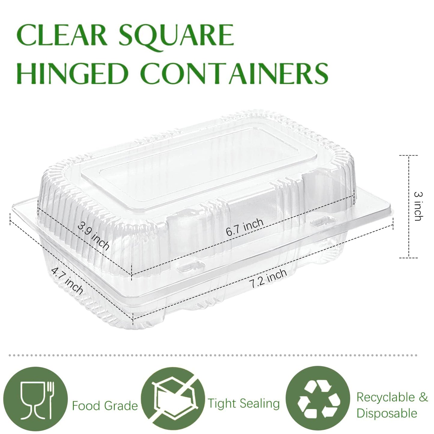 TOFLEN Disposable Sturdy Plastic Hinged Food Containers with Clear Lids (40 Pack) Clamshell Take Out Loaf Containers 7.2x4.7x3 Inches To Go Dessert Box Cake Slice Salad Pastry Sandwich Container