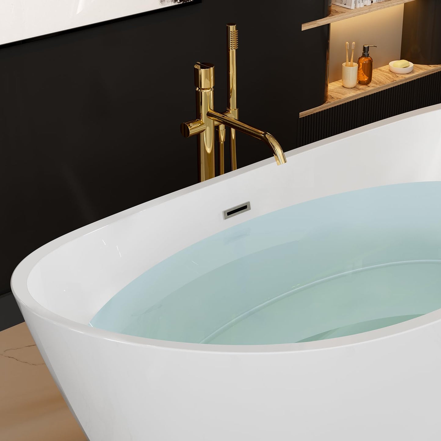 Empava 59" Freestanding Bathtub, Luxury Acrylic Soaking Tub with Custom Contemporary Design, Includes Brushed Nickel Drain and Overflow, Easy Installation, cUPC Certified, White