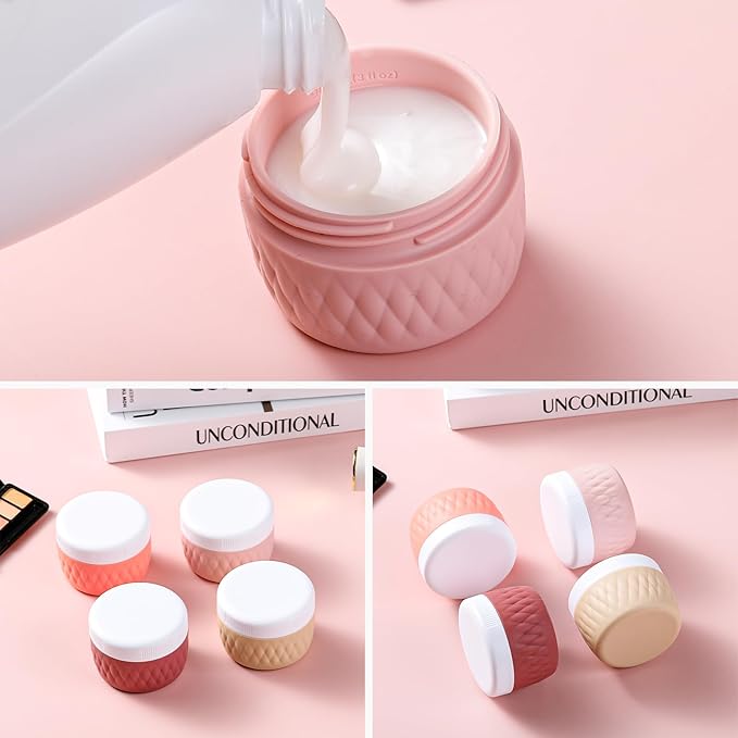 Travel Containers for Toiletries, Silicone Cream Jars BPA-Free, TSA Approved 3oz Travel Size Containers, Leak-proof Silicone Jars with Lid for Cosmetic Face Hand Body Cream (4 Pack)