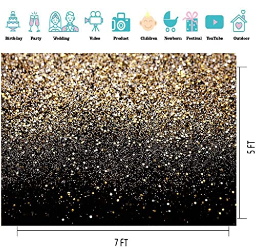 CYLYH 7X5ft Black and Gold Backdrop Golden Spots Backdrop Vintage Astract Glitter Background Wedding Adult Baby Children H...