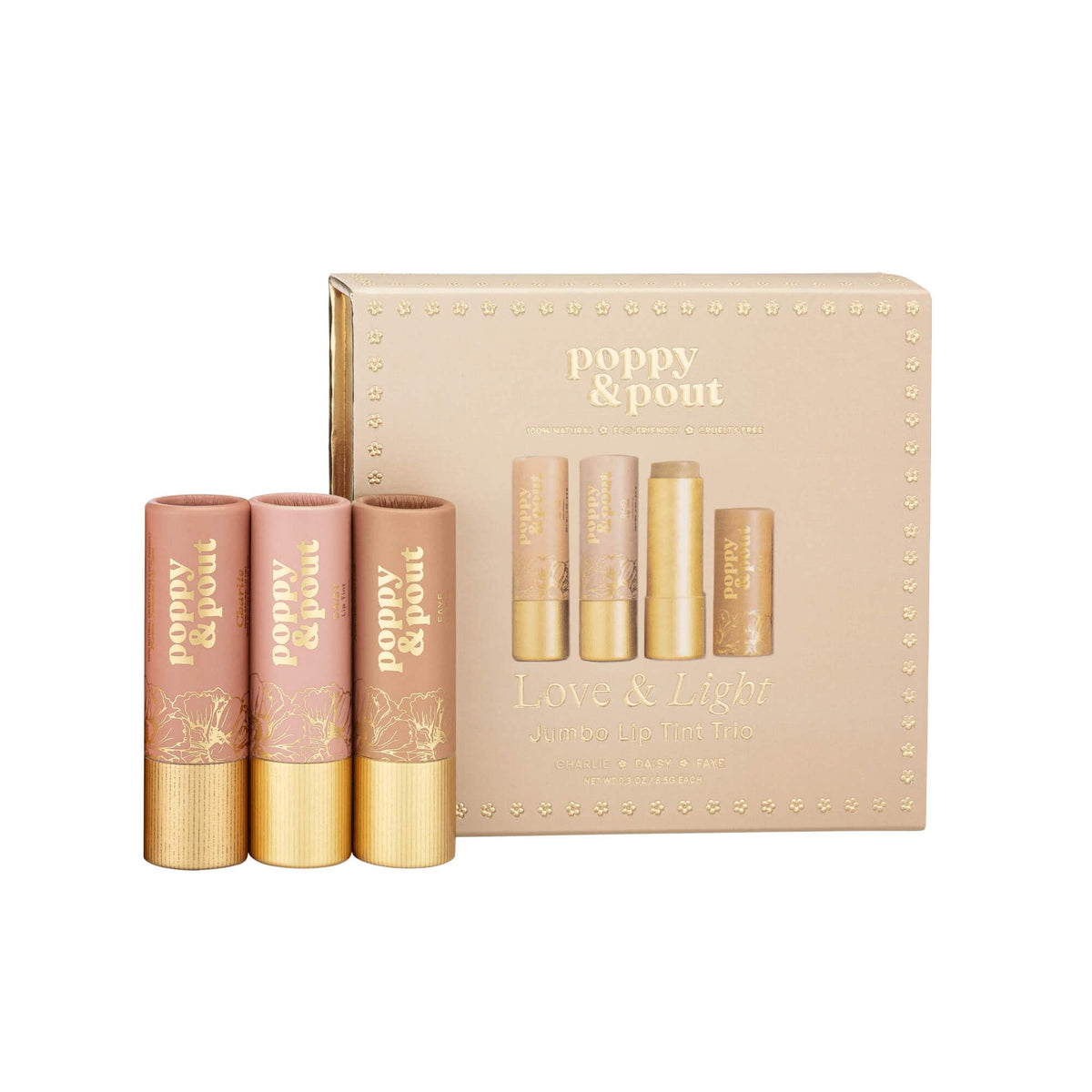 Poppy & Pout All Natural Lip Tints, Sustainable Cardboard Tubes, Hand-filled, Beeswax, Vitamin E, Coconut Oil, Cruelty Free (Lov