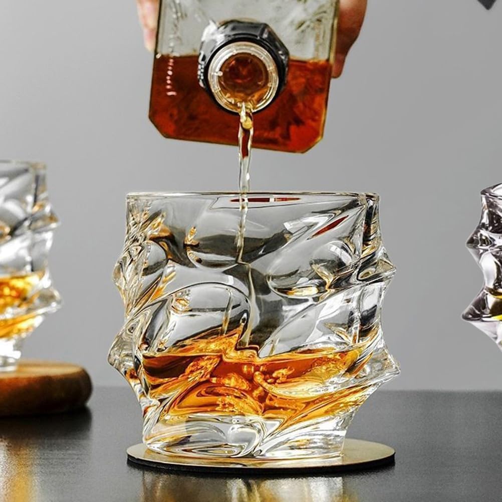 NNLLY Storm Japanese Crystal Whisky Glass, Old Fashioned Whiskey Glasses, Bourbon Gifts for Men, Unique Stemless Wine Glass Set (4PCS)