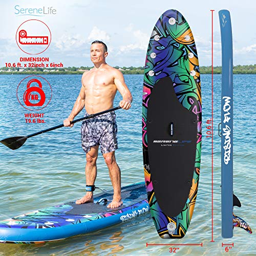 SereneLife Inflatable Stand Up Paddle Boardwith Premium SUP Accessories & Carry Bag | Wide Stance & Serene Life Digital El...