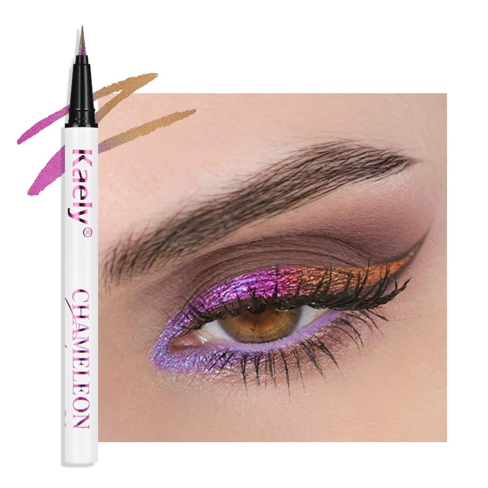 evpct Chameleon Duo Chrome Liquid Eyeliner, Light Dark Purple Glitter Metallic Shimmer Liquid Eyeliner, Multichrome Color Shift,