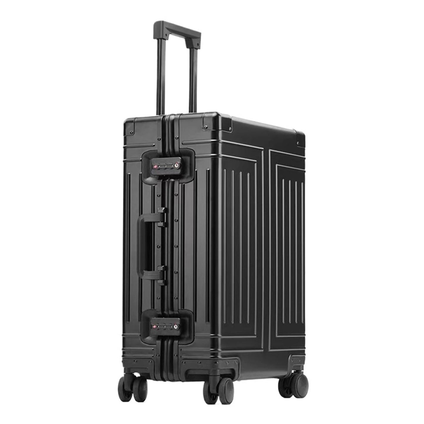 MUdson Trunk 20" 24" 26" 29" Inch Aluminum Trolley Suitcase Metallic Cabin Luggage Trolly Bag with Wheels Durable (Color : Black, Size : 24")