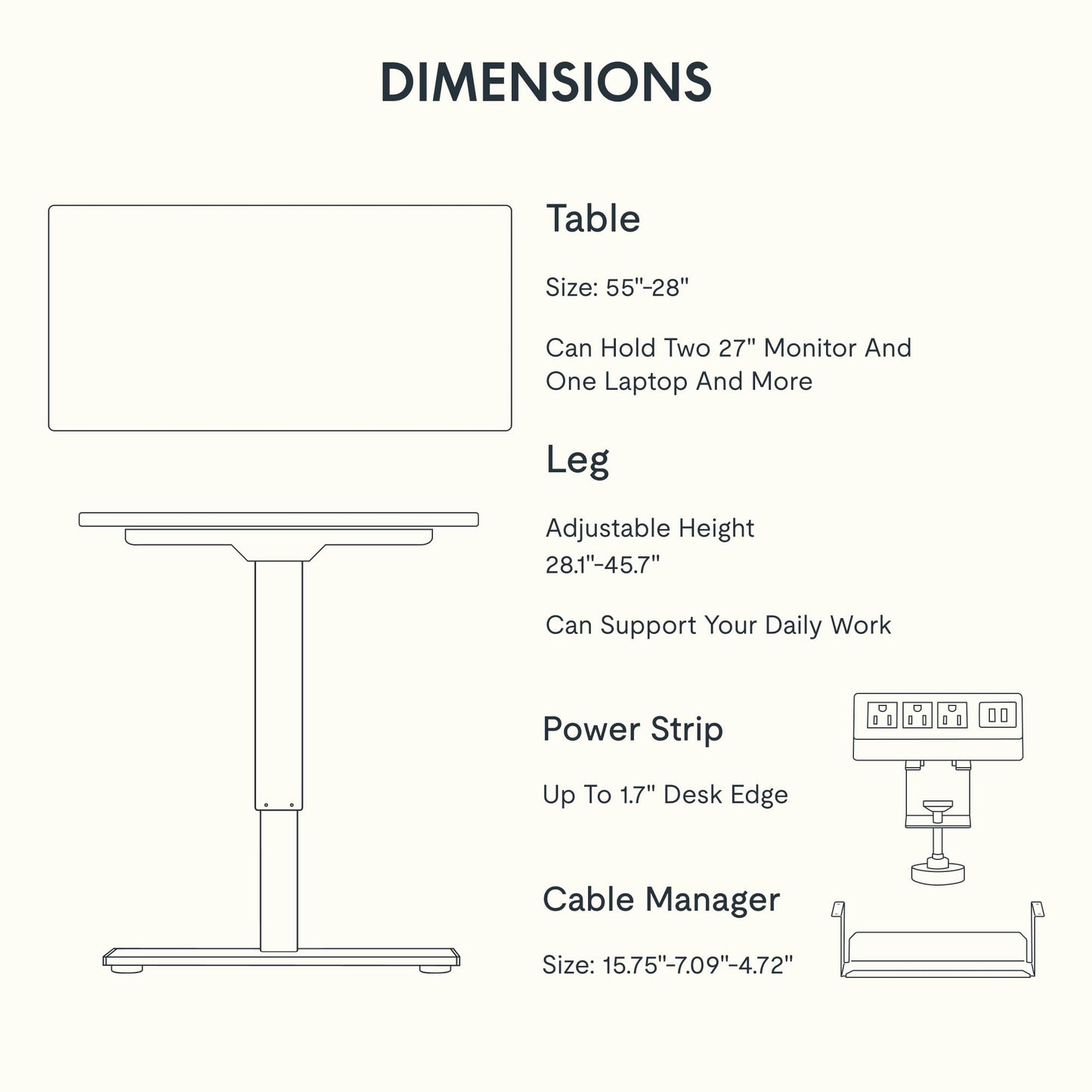 FLEXISPOT EN2 Whole-Piece Standing Desk with Clamp Power Strip, 55 x 28 Electric Stand Up Height Adjustable Desk with Cable Management (Black Frame + 55" Rustic Brown Desktop, 2 Packages)