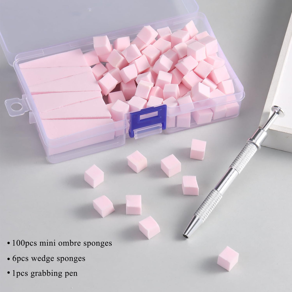 Fcozpjk 100Pcs Soft Nail Sponges for Ombre, Gradient Effect Pink Nail Art Sponges With Grabbing Pen 6Pcs Wedge Sponges Aura Nail