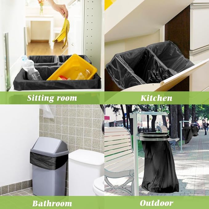 Medium Black Trash Bags 8 Gallon 330 Counts Strong Garbage Bags by Teivio,Waste Basket Trash Bags,Bathroom Trash Can Bin Liners, Plastic Bags for home office kitchen