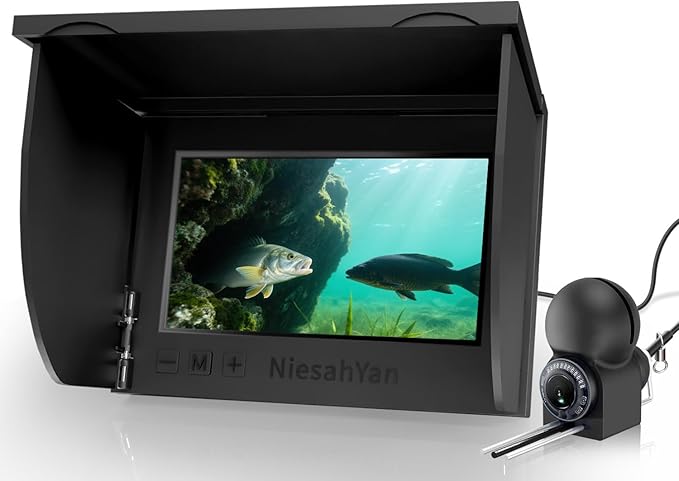 5" Underwater Fishing Camera, 1080P Upgraded HD Lens Ice Fishing Camera with 12pcs IR Lights, 8000mAh Li-Battery, IP68 Wat...