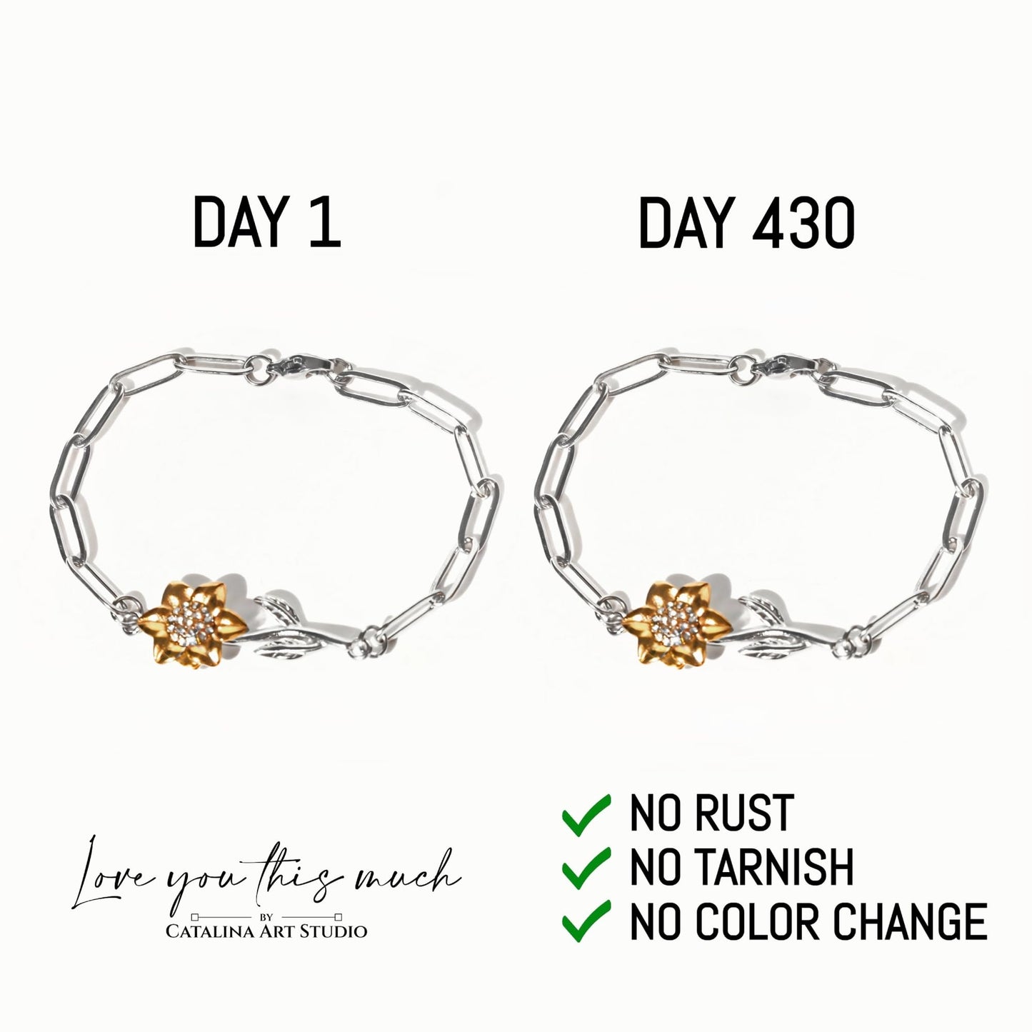 Love You This Much Meaningful Sons Girlfriend 18k Gold Sunflower Bracelet | Adjustable 6.5"+1.5" Length | Present for Sons Girlfriend | Luxury Gift Box & Card (Enchanting Sunflower)