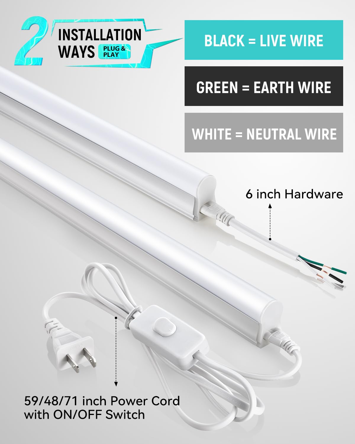 SUNLINKCO (4 Pack) 4FT T5 LED Shop Light,6500K,20W,2300LM(Super Bright White) Linkable LED Integrated Fixture,Garage Ceiling and Cabinet Light,Strip Light,Corded Electric with ON/Off Switch