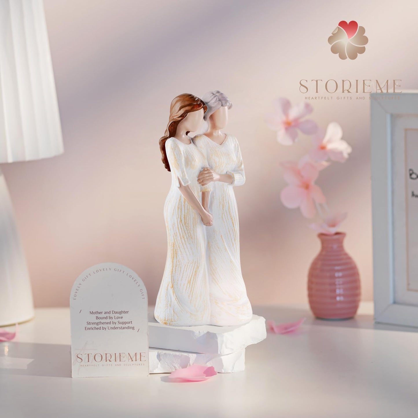 Storieme Birthday Gifts for Mom from Daughter - Mother Daughter Sculpture Keepsake for Mothers Day Christmas - Hand in Hand Figurine Gift to Mother or Daughter
