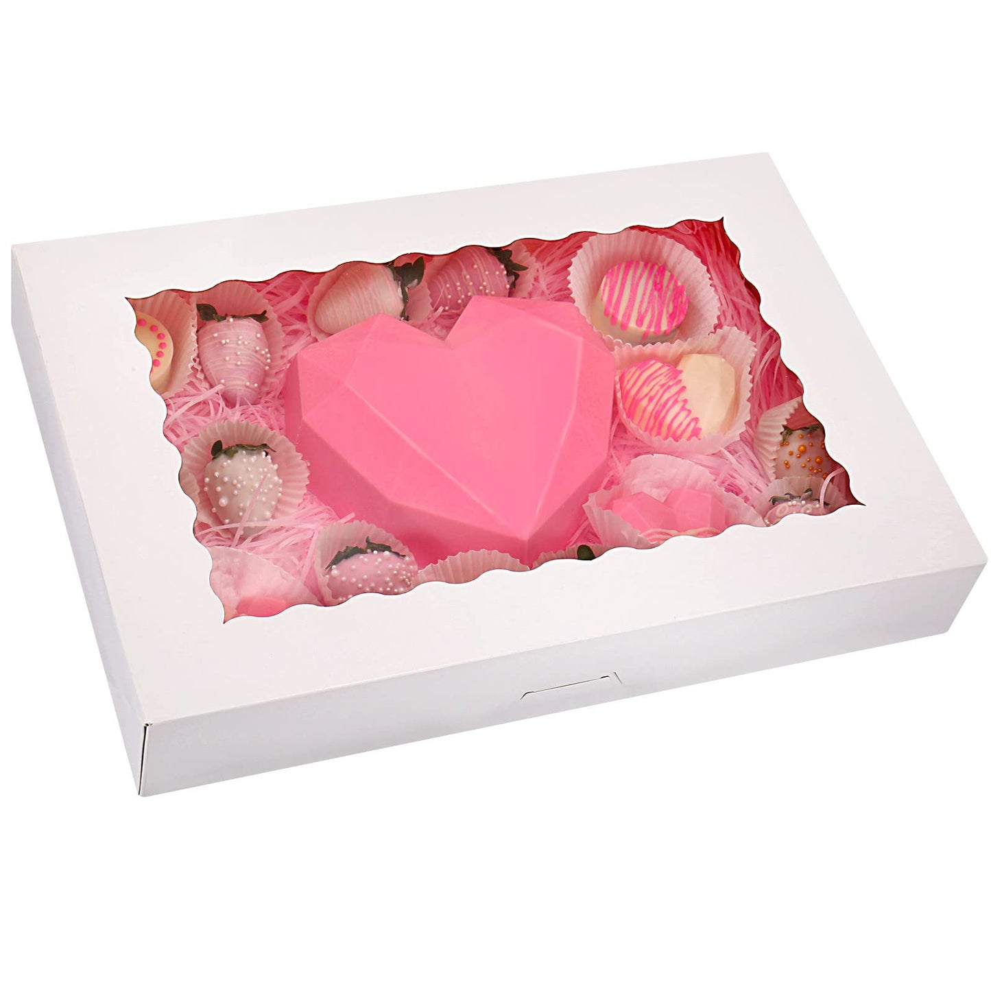 Tcoivs 20-Pack 16" x 11" x 2.5" Bakery Boxes with Window Hold 12 Donuts, Auto-Popup Large Cookie Boxes, Treat Boxes for Pastries (White)