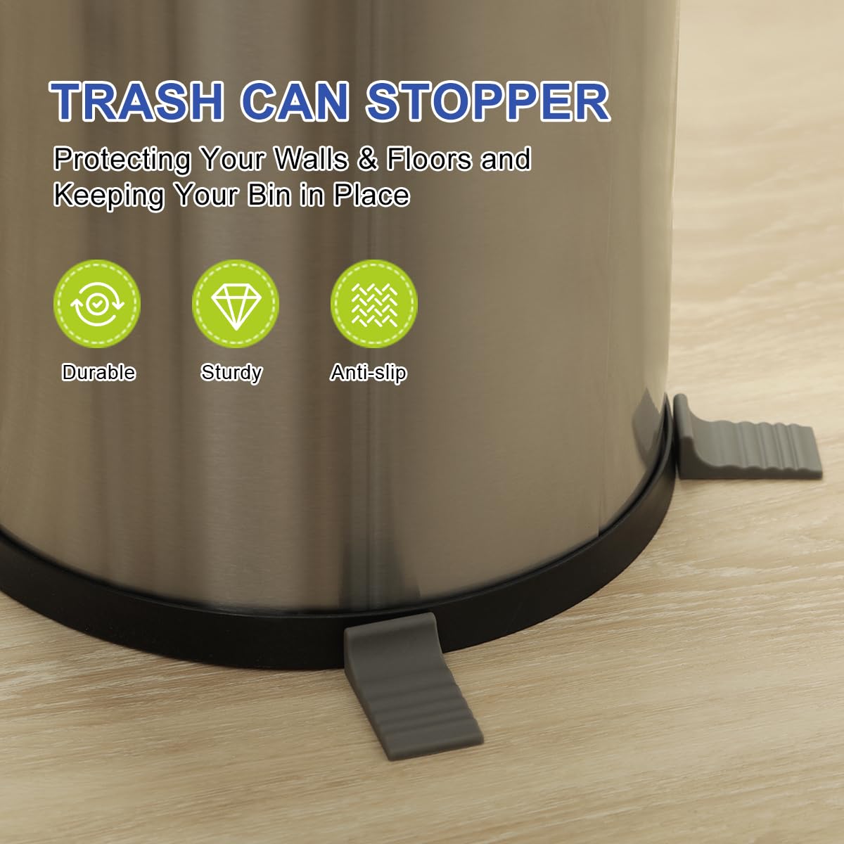LANMU Trash Can Wall Protector and Stop Moving Backward, 4 Pcs Silicon Trash Can Bumper, Wall Spacer Garbage Bin for Round & Square Waste Baskets, No Drill Kitchen & Office Floor and Wall Guard