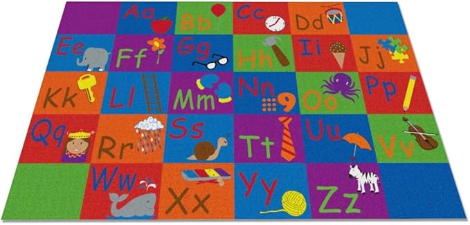 KIDCARPET.COM All in A Row Letter Classroom Rug, 6' x 8'6" Rectangle, Multicolored, Educational Classroom Rug, Kids Learning Play Mat | Area Rug for Bedroom or Playroom