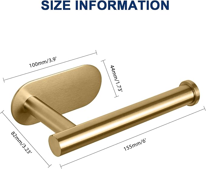 NearMoon Toilet Paper Holder Self Adhesive, Premium Thicken SUS304 Stainless Steel Rustproof Adhesive Toilet Roll Holder no Drilling for Bathroom, Kitchen, Washroom (3 Pack, Brushed Gold)