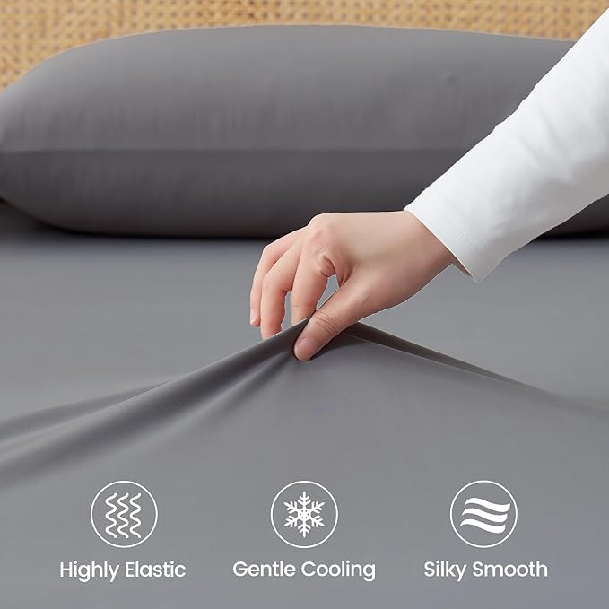 Cozy Bliss Premium Cooling Sheet Set Full Size, Q-Max>0.4, 3PCS No Flat Sheet with 2 Pillowcases, Breathable Fitted Sheet for Hot Sleepers & Night Sweats, Deep Pocket Up to 18 Inches, Dark Grey