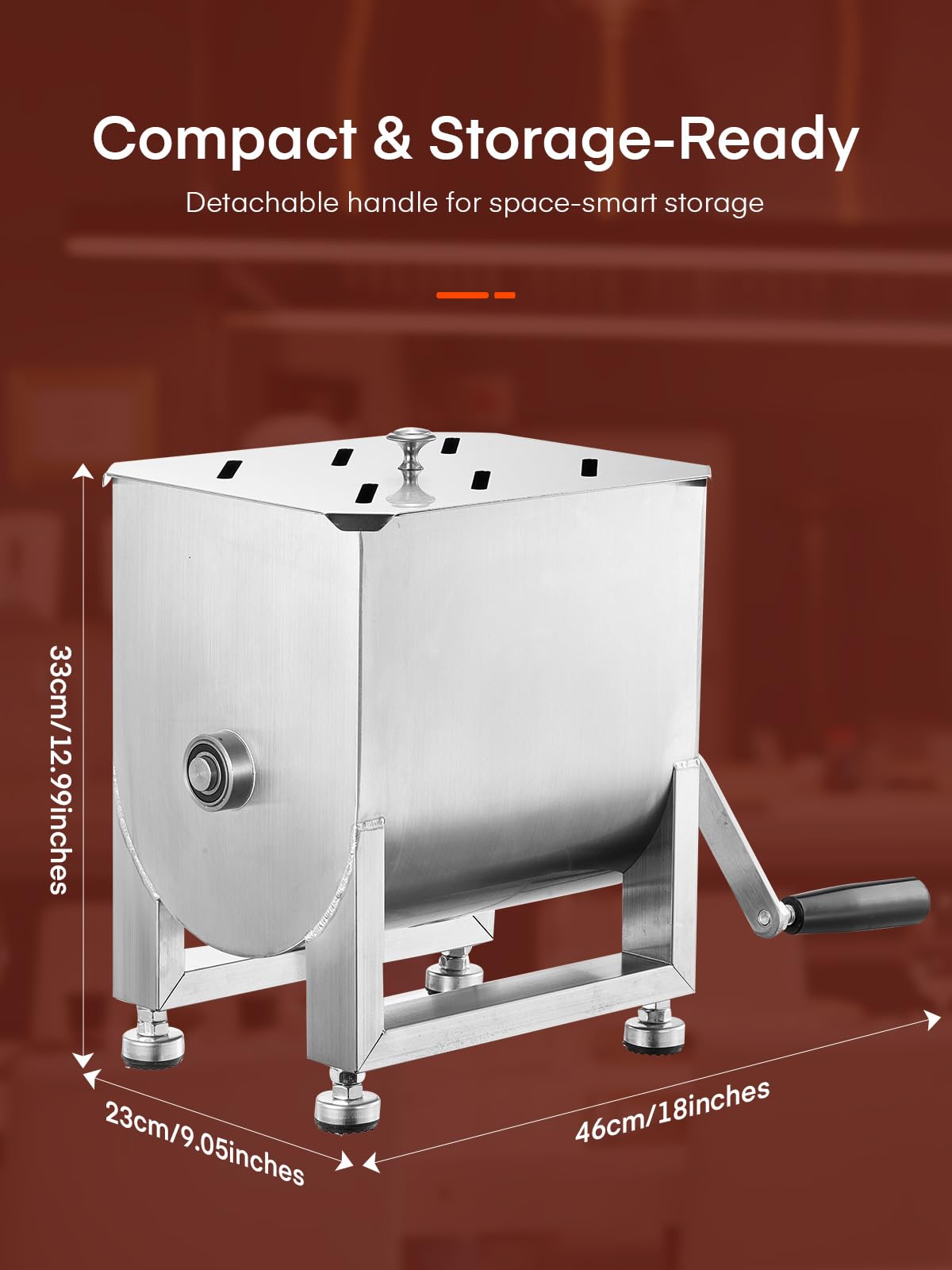 Meat Mixer, 20LBS/10L Capacity Tank 304 Stainless Steel Manual Meat Mixer, Meat Mixer for Sausage with Stainless Steel Lid ＆ Deachable Handle, Mix Up to 15LBS/7.5L