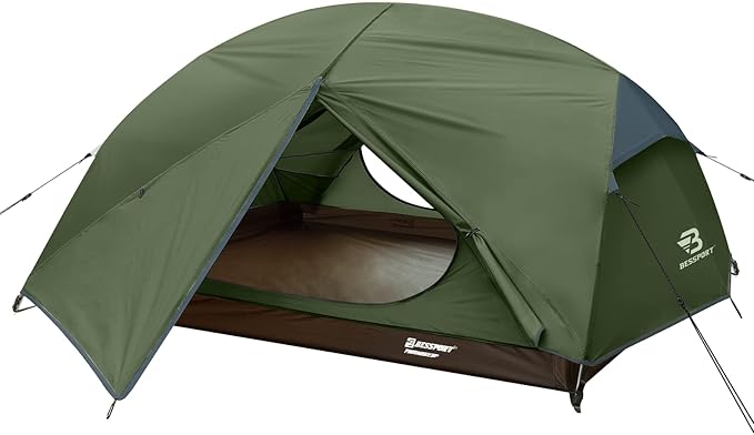 Bessport Camping Tent for 2-3 Person, Lightweight Backpacking Tent Waterproof Windproof Two Doors Easy Setup Double Layer ...
