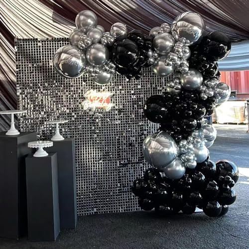 Black and Silver Balloons, 67pcs 12 Inch Metallic Chrome Silver and Black Balloons for Birthday, Baby Shower, Wedding, and...