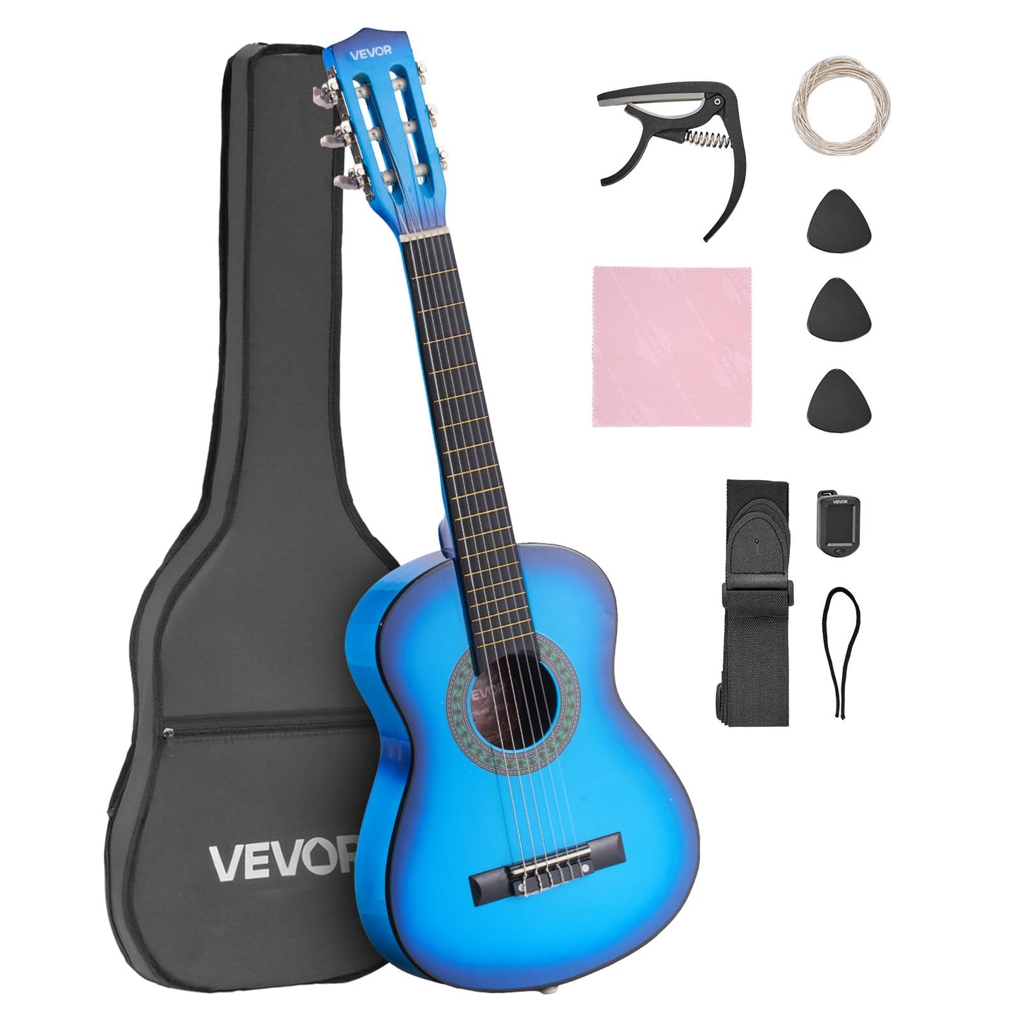 Vevor Acoustic Guitar For Kids & Beginners, 30 Inch Classical Guitar With Nylon Strings & Full Starter Kit (Gig Bag, Tuner, Stra
