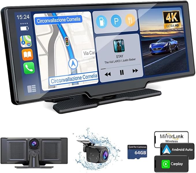 Wireless Car Play Screen with 4K Dashcam, 9.26 Inch Compatible with Apple Carplay/Android Auto, Carplay Screen for Car wit...