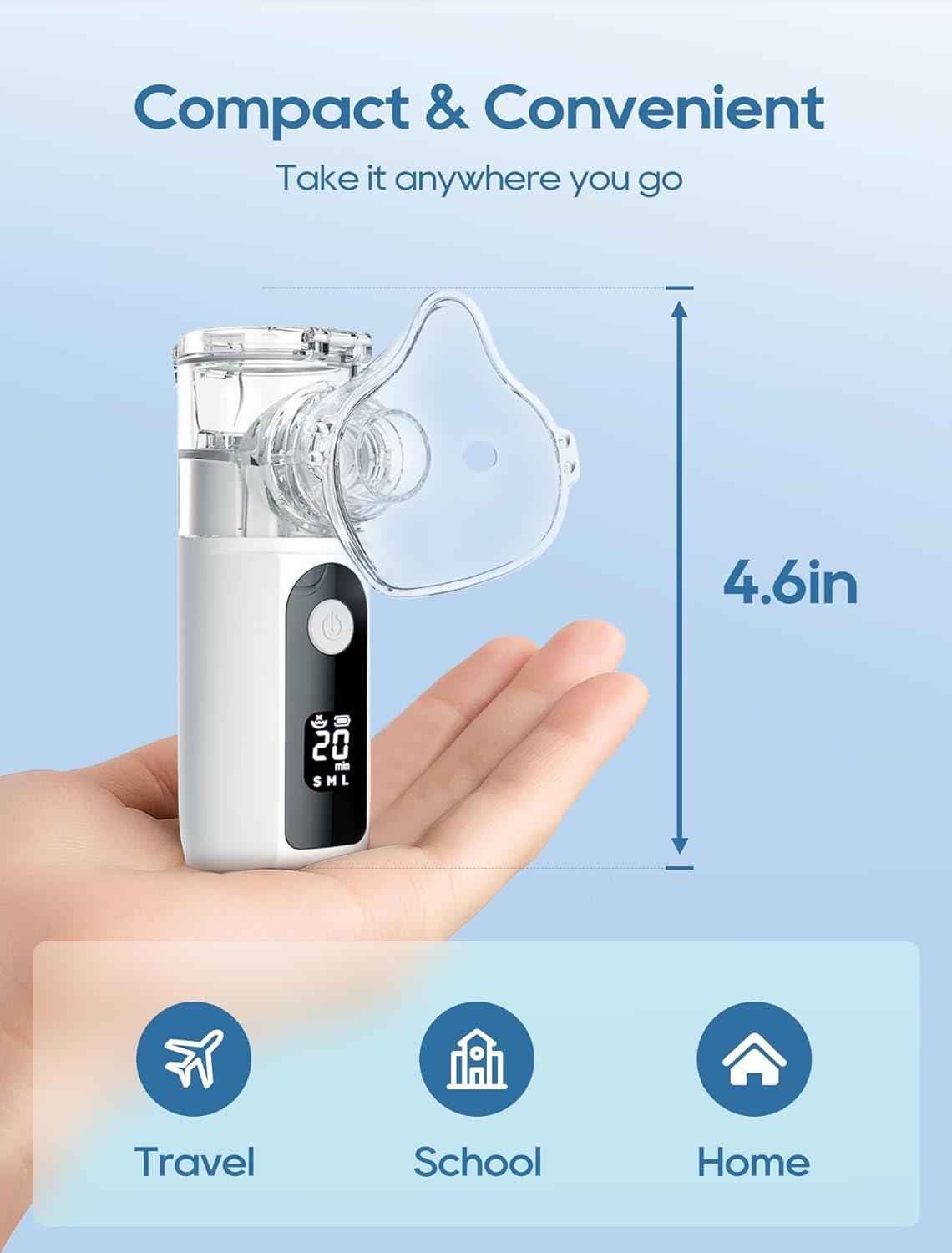 Portable Nebulizer for Adults and Kids with Smart LED Display, 3 Modes & Auto-Cleaning, Handheld Nebulizer Machine for Home and Travel Use