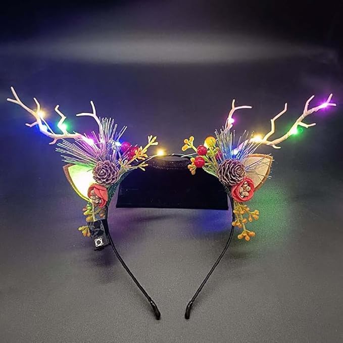 Clataly LED Headband Glowing Reindeer Antlers Hair Accessories Luminous Tiara Christmas Hoop Feather Headwear for Women