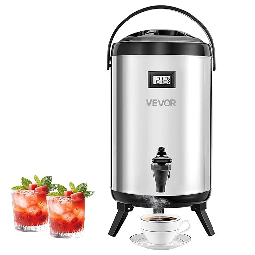 VEVOR Insulated Beverage Dispenser, 2 Gal/7.6L Stainless Steel Thermal Drink Server with Spigot & Temp Display, Suitable f...