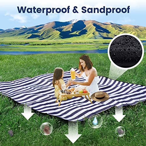 sapsisel 80”x 80” Picnic Blanket Extra Large, Waterproof and Foldable Beach Blanket, 3-Layer Outdoor Blanket for 6 to 8 Ad...