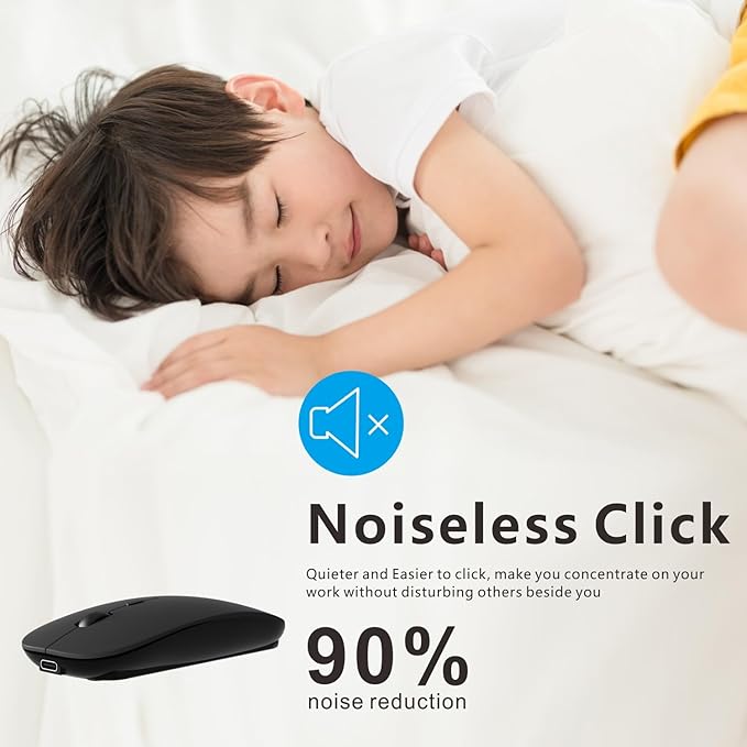 HOTDREAM Bluetooth Wireless Rechargeable Mouse for MacBook Pro/Air/iPad Air/iPad Pro/Laptop/Tablet/iPhone/PC, Bluetooth 5.2/3.0 and 2.4GHz Dual Mode Mouse (Black)