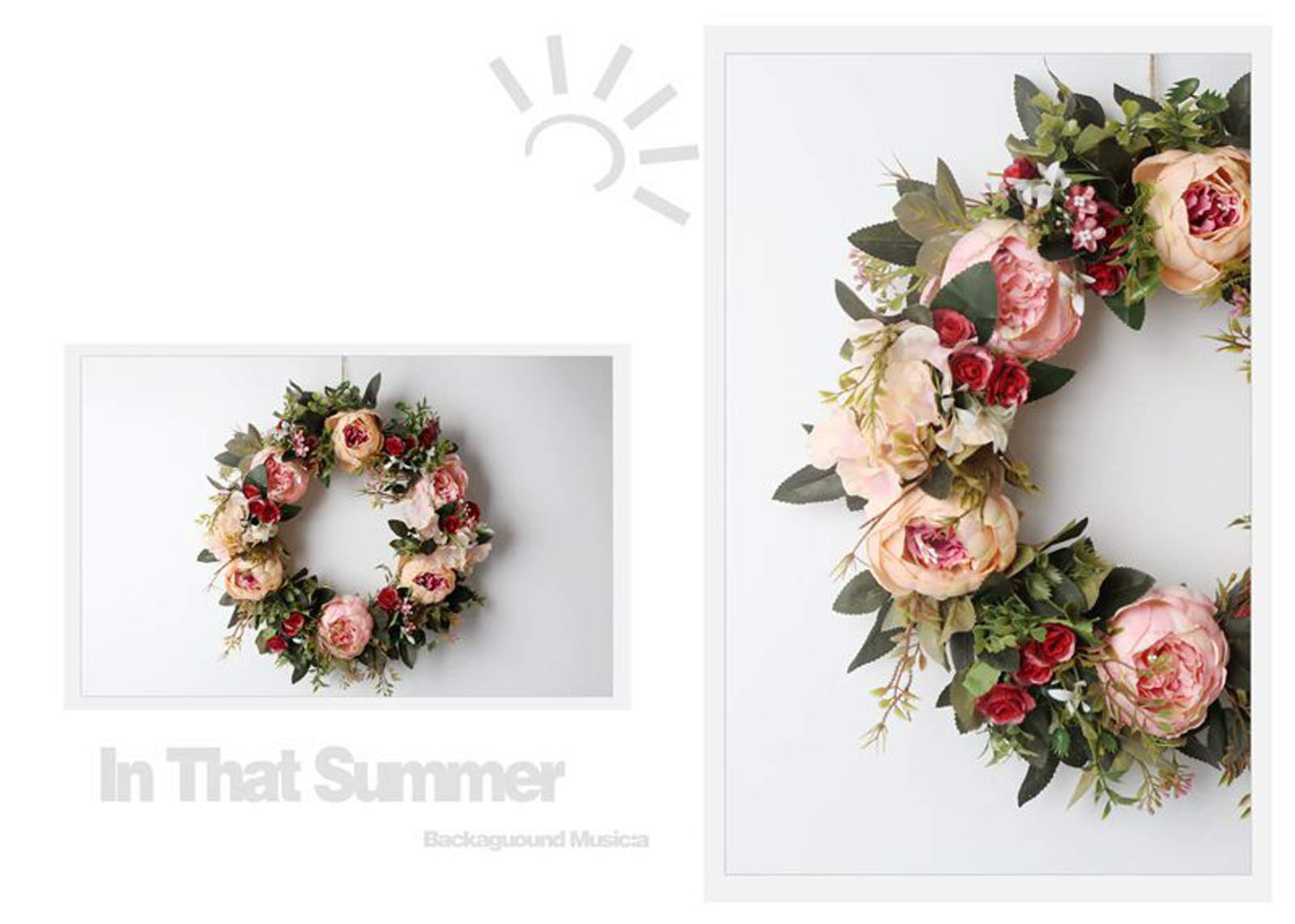 Peony Spring Wreath for Front Door, Handmade Pink Floral Wreath Artificial Spring Garland Wreath for Front Door Wall Wedding Party Home Deco