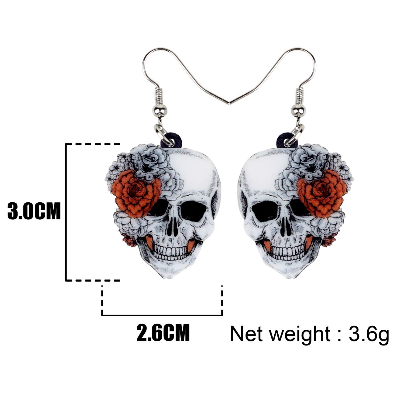 Bonsny Acrylic Drop Dangle Halloween Rose Flower Skeleton Skull Earrings Punk Jewelry For Women Gift