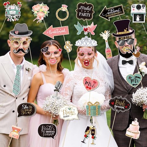 36 PCS Wedding Photo Booth Props Party Supplies Selfie SignsHoliday Picture Decorations Photo Booth Props for Weeding Part...