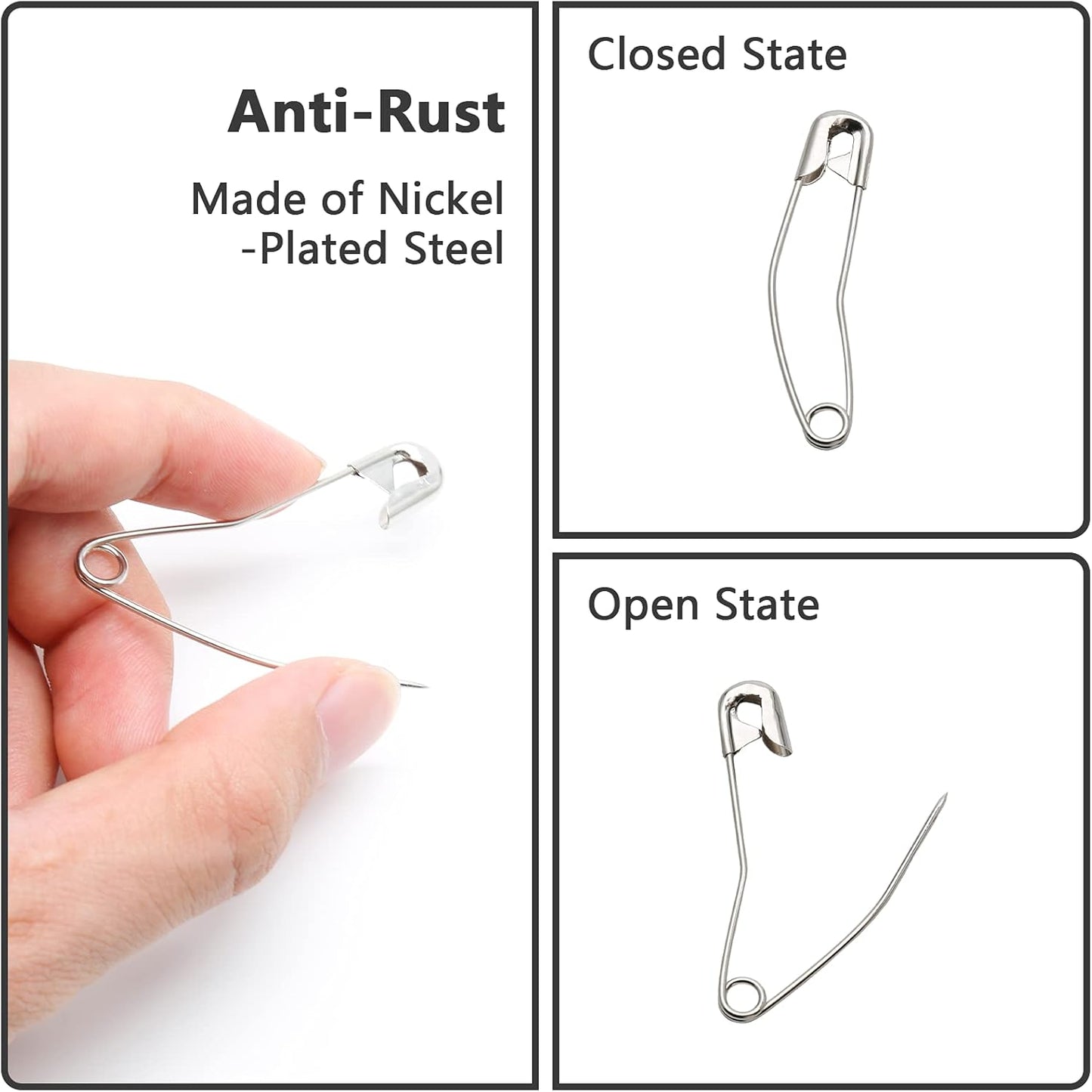 300Pcs Curved Safety Pins Size 1, 1-1/16 inch / 27mm Quilting Basting Pins, Bent Safety Pins for Quilting and Knitting (Sliver)