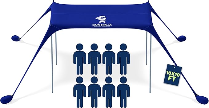 SUN NINJA Beach Tent Sun Shelter UPF50+ - Easy Pop Up Beach Canopy - Outdoor Shade for Camping Trips, Fishing, Backyard Fu...