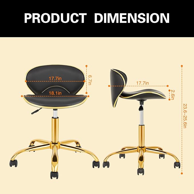 Adjustable Nail Tech Chair Rolling Stool with Backrest, Salon, Lash, Nail Tech and Hair Stylist, Massage Tattoo Facial Stool with Wheels - Black