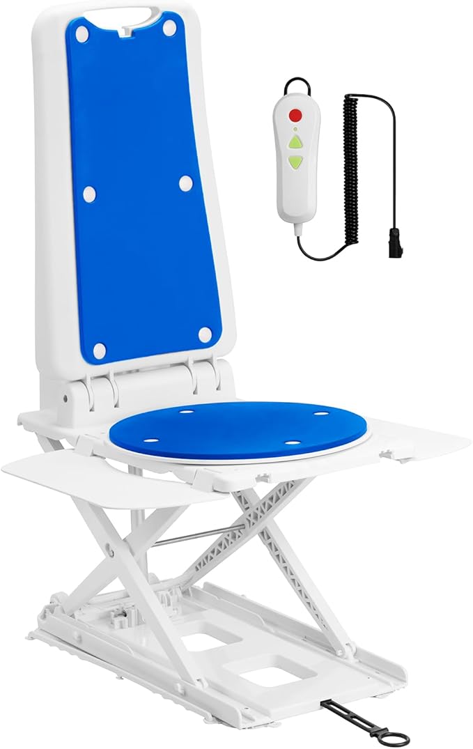 Electric Chair Lift for Senior, Remote Control Floor Lift with Padded Backseat, Bathtub Lift Elderly from Floor, Net Weight 24 LBS, Support Max 308 LBS, Safety and Waterproof Design, Include Charger