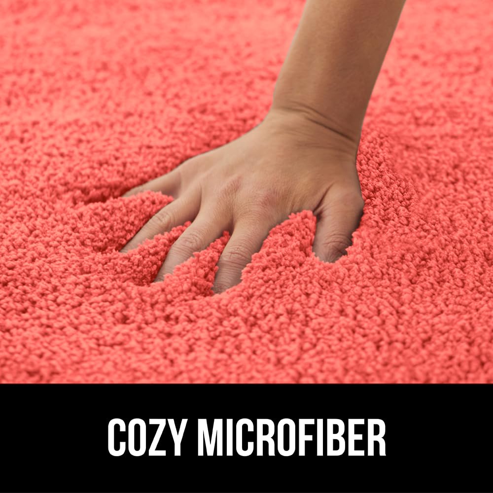 GORILLA GRIP Premium Luxury Bath Rug, Absorbent, Soft, Thick Shag, Plush Bathroom Mat Rugs, Machine Washable, Microfiber Quick Dry, Mats for Shower, Bathtub and Floor Accessories, 24x17, Coral