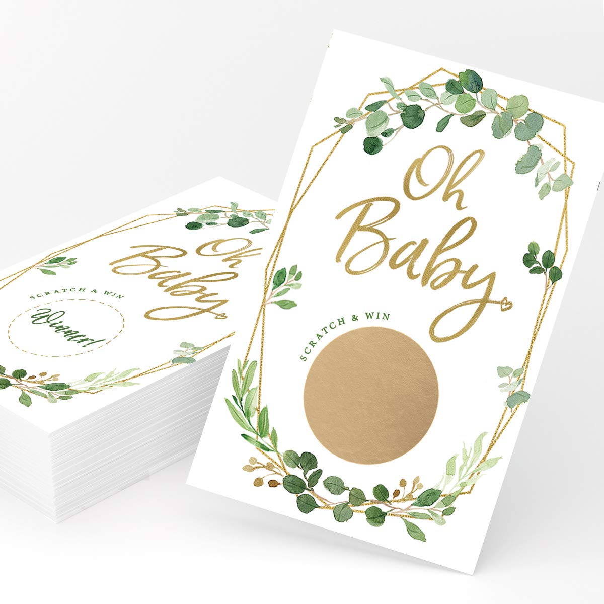 Printed Party Baby Shower Game – Greenery Scratch Off Cards for Girl or Boy, Botanical Theme, 30 Cards & Stickers