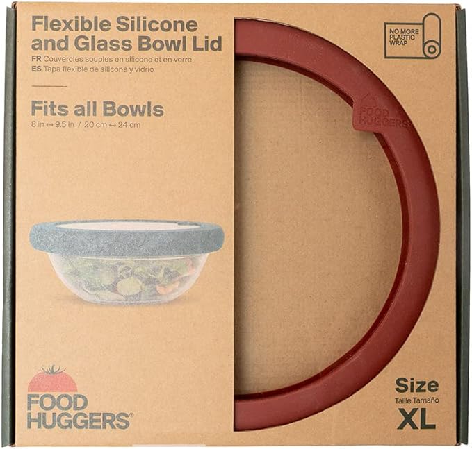 Food Huggers Replacement Lids for Glass Storage Containers | Silicone & Glass Lids that Don’t Crack | Fits Most Round Container Brands & Bowls | 100% Plastic Free | 1 Lid (X-Large), Terracotta