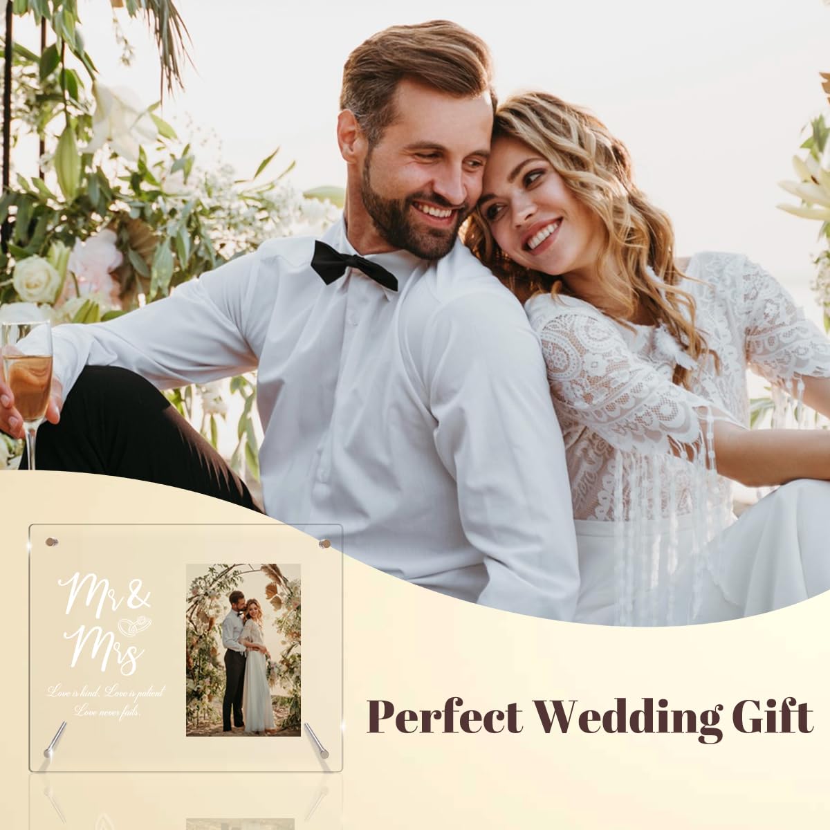 Wedding Picture Frame, Wedding gifts for couples 2025, Wedding Gifts for Newlyweds, Bridal Shower Gift, Mr and Mrs Photo Frame Gift, Personalized Keepsake Engaged Frame Bedroom Acrylic Decor
